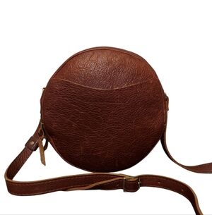 Portland Cognac Leather "Almost Perfect Circle Crossbody" Great Condition